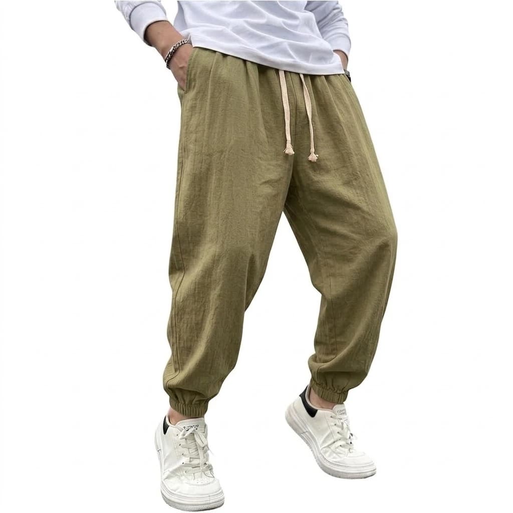 Pantalon Harem en Coton et Lin pour Homme – Couleur Unie, Style Sport Décontracté, Idéal Yoga, Joggi