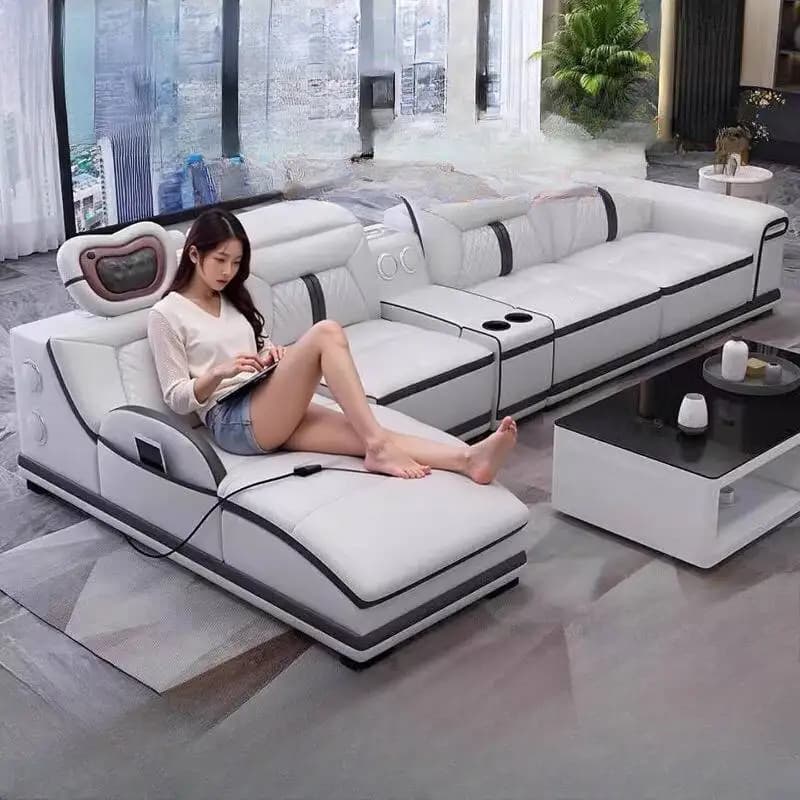 Paresseux gris canapés électriques accoudoir luxe européen intelligent incurvé salon canapés Massage