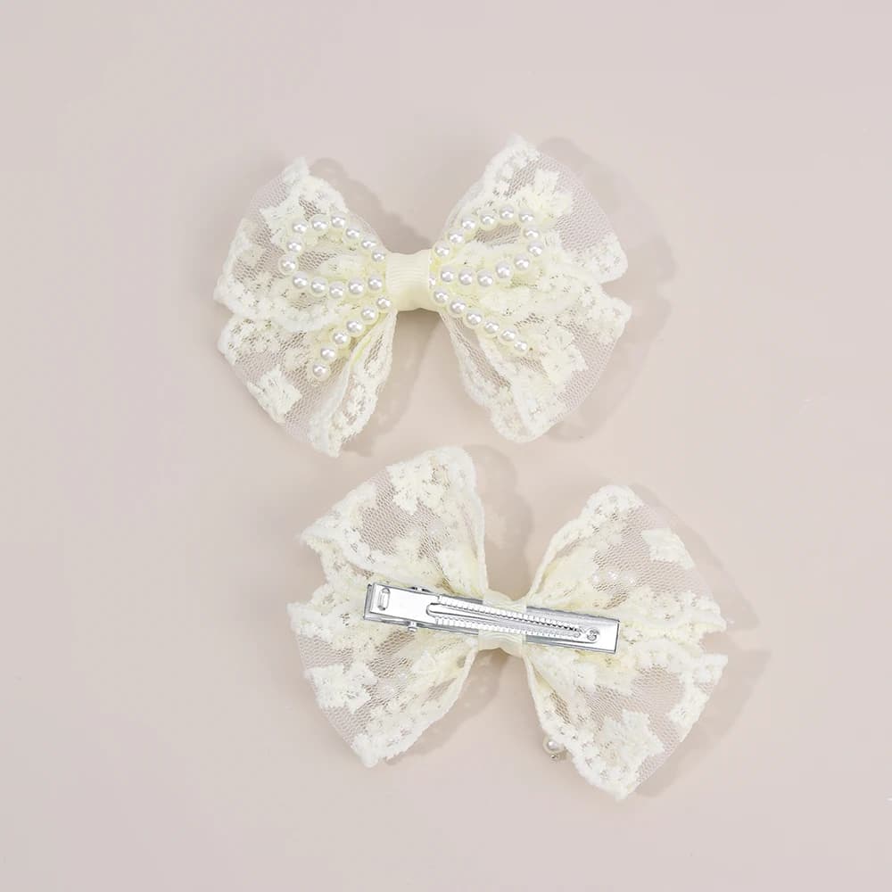 Pinces à cheveux avec nœud en dentelle pour filles, 2 pièces, épingles à cheveux en perles douces, B