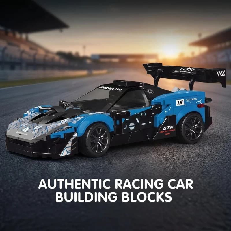 Kit de blocs de construction de voiture de course sportive bleue, modèle de supercar de style GT ave