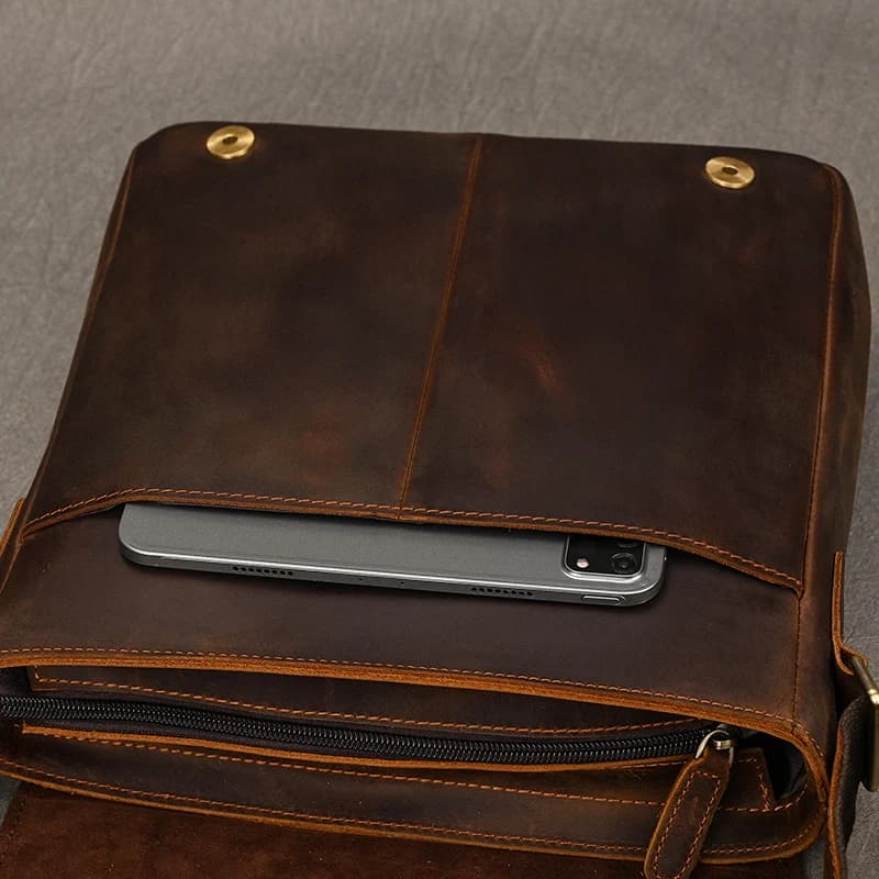 Sac messager Vintage en cuir véritable pour hommes, sac à bandoulière épais en cuir de vache, petit 