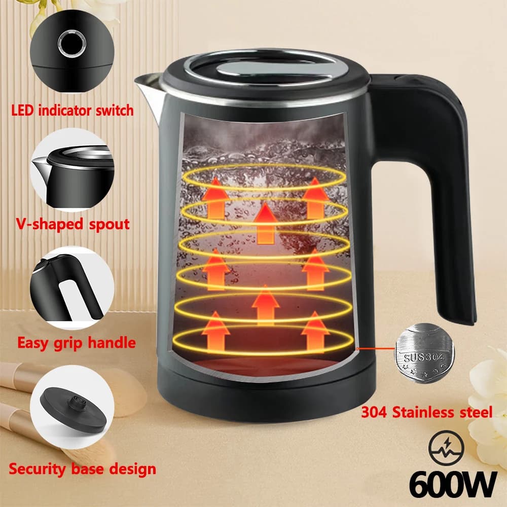 Bouilloire électrique de voyage thé café 0,8 l en acier inoxydable chaudière à eau Portable Pot pour