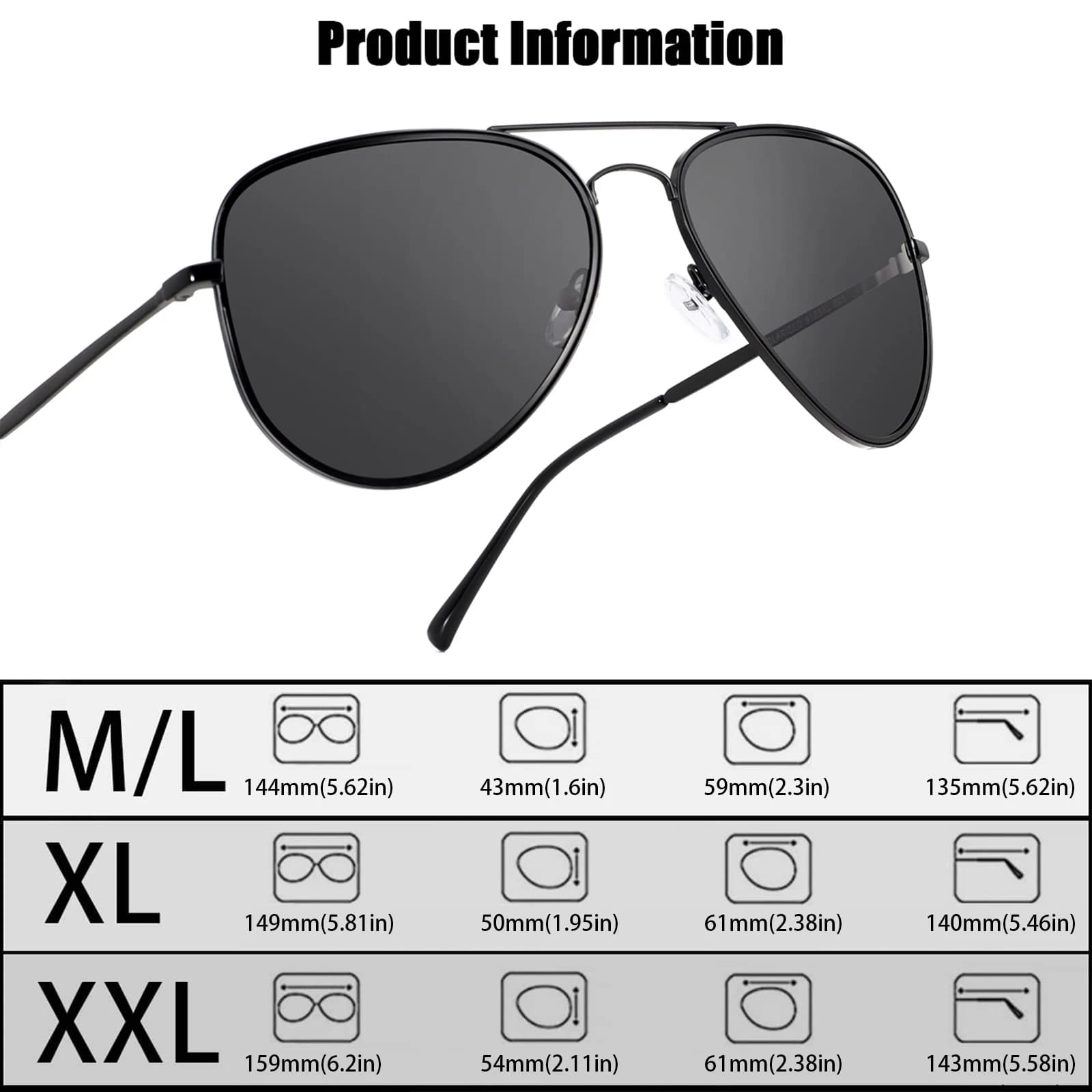 MAXJULI Lunettes de soleil polarisées pour grandes têtes hommes femmes 8123