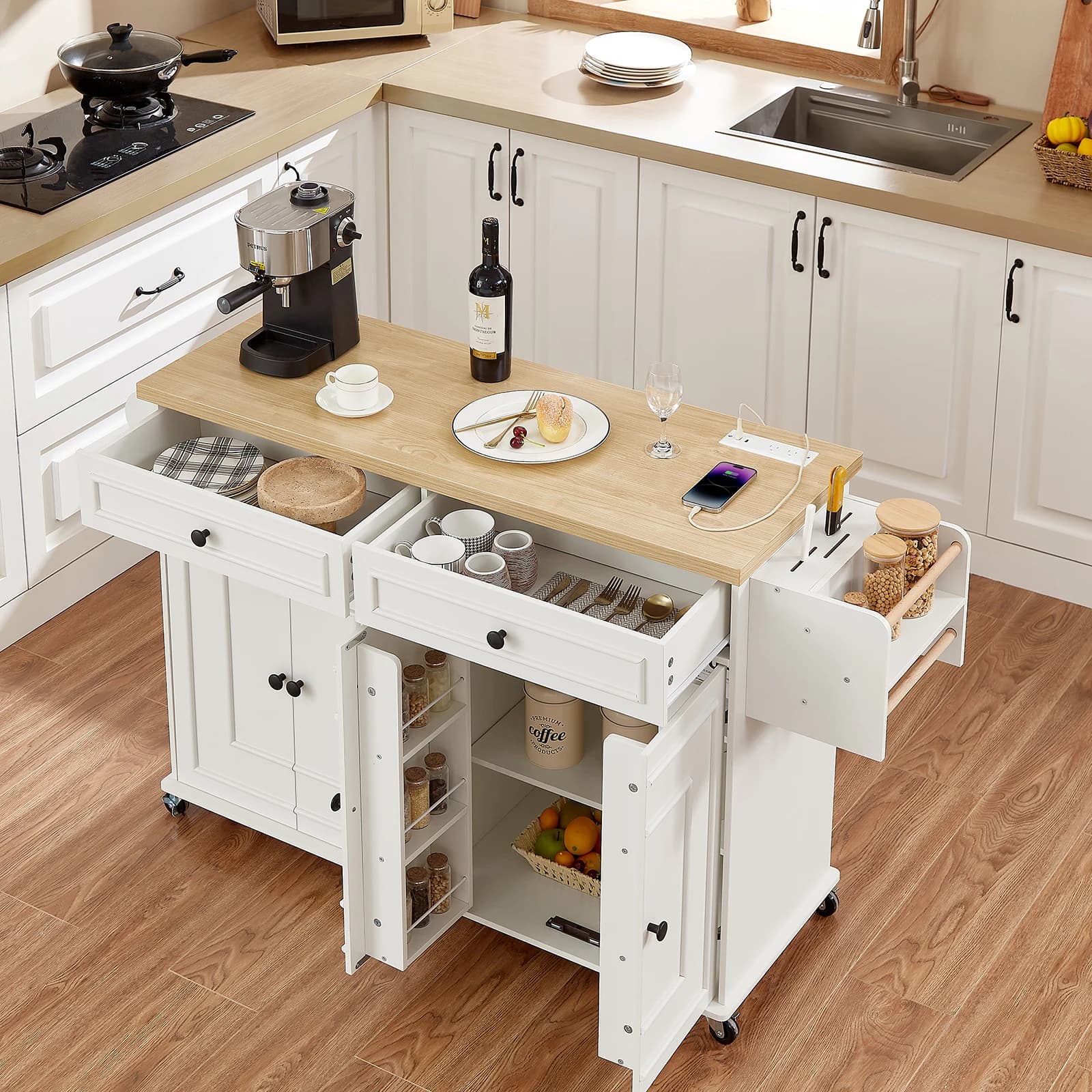 Chariots roulants pour îlots de cuisine mobiles de 60 pouces, Table d'îlot de cuisine, chariots de m