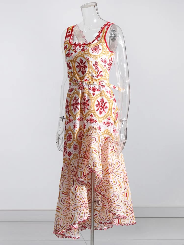 TWOTWurea-Robe brodée YLE pour femme, col carré, taille haute, dos nu, imprimé, mode féminine, nouve