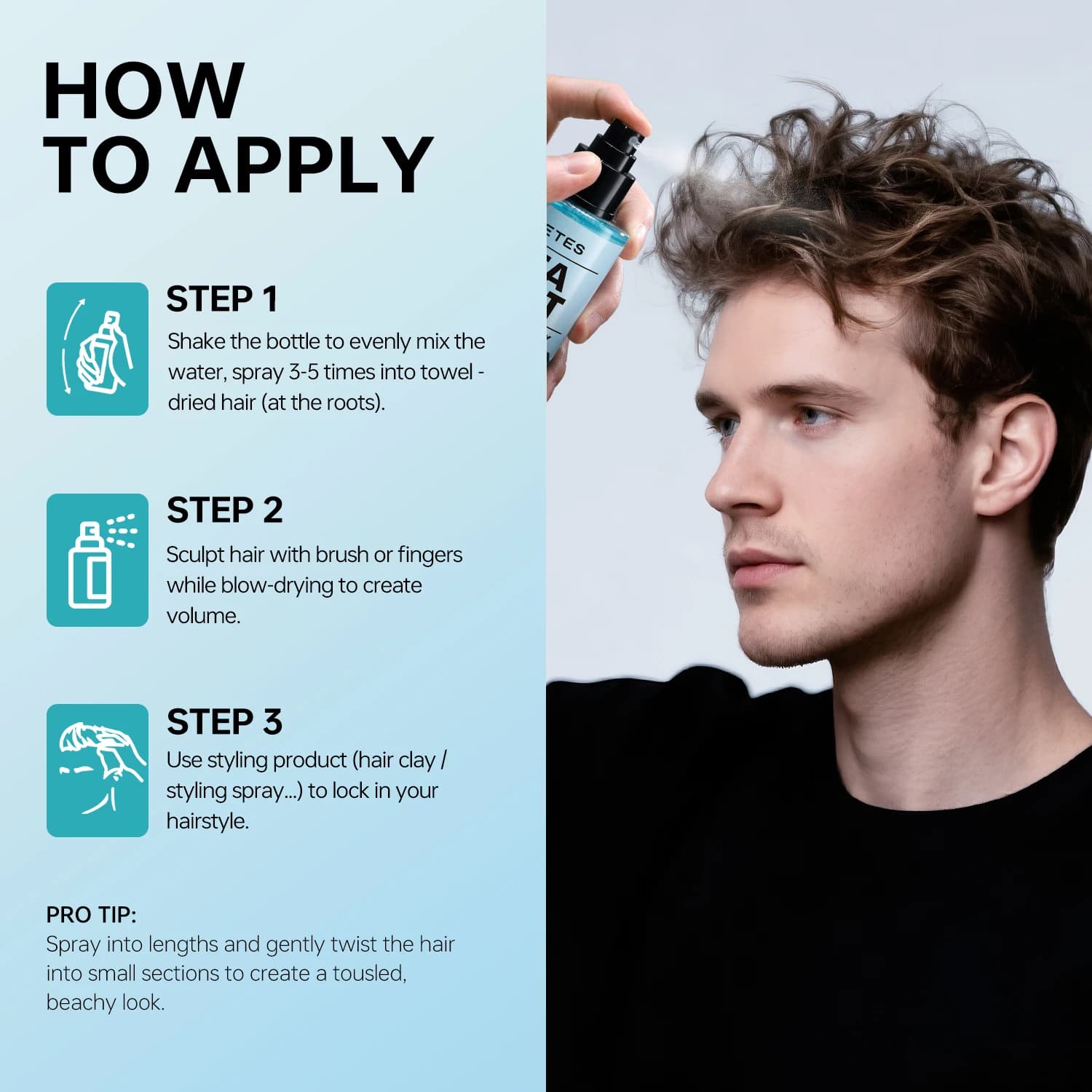 VETES Spray Cheveux Secs 240ml – Spray Texturisant Instantané Effet Volume et Épaisseur au Sel Marin