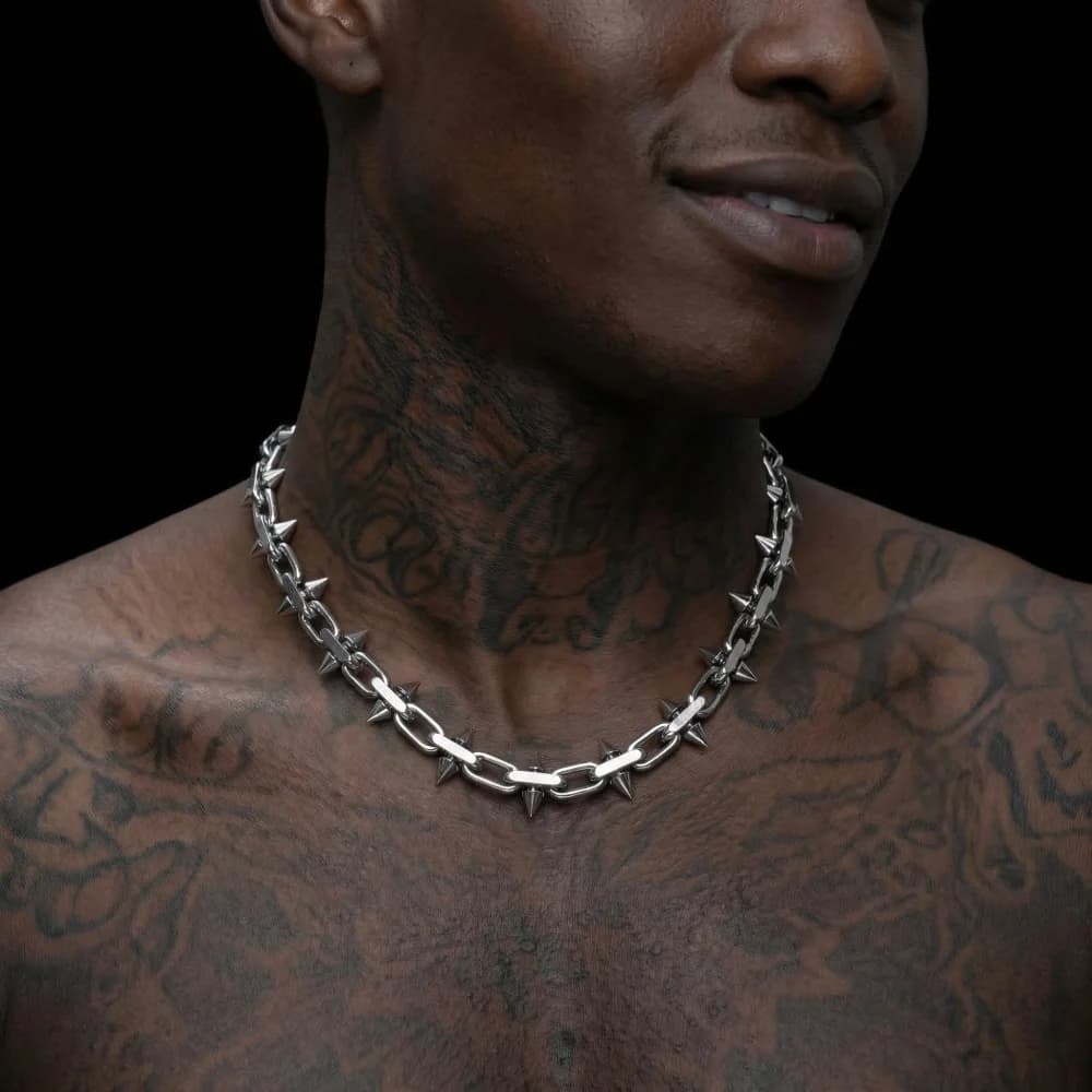 Colliers à pointes en acier titane, style hip-hop gothique punk, collier à chaîne barbelée, pour hom