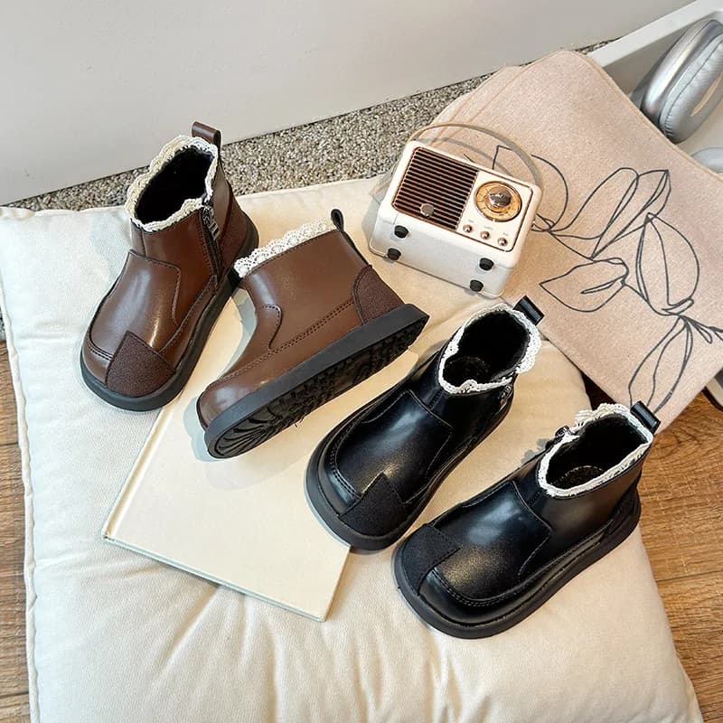 Bottes de princesse en coton avec dentelle douce pour enfants, bottes courtes pour filles, bottes de