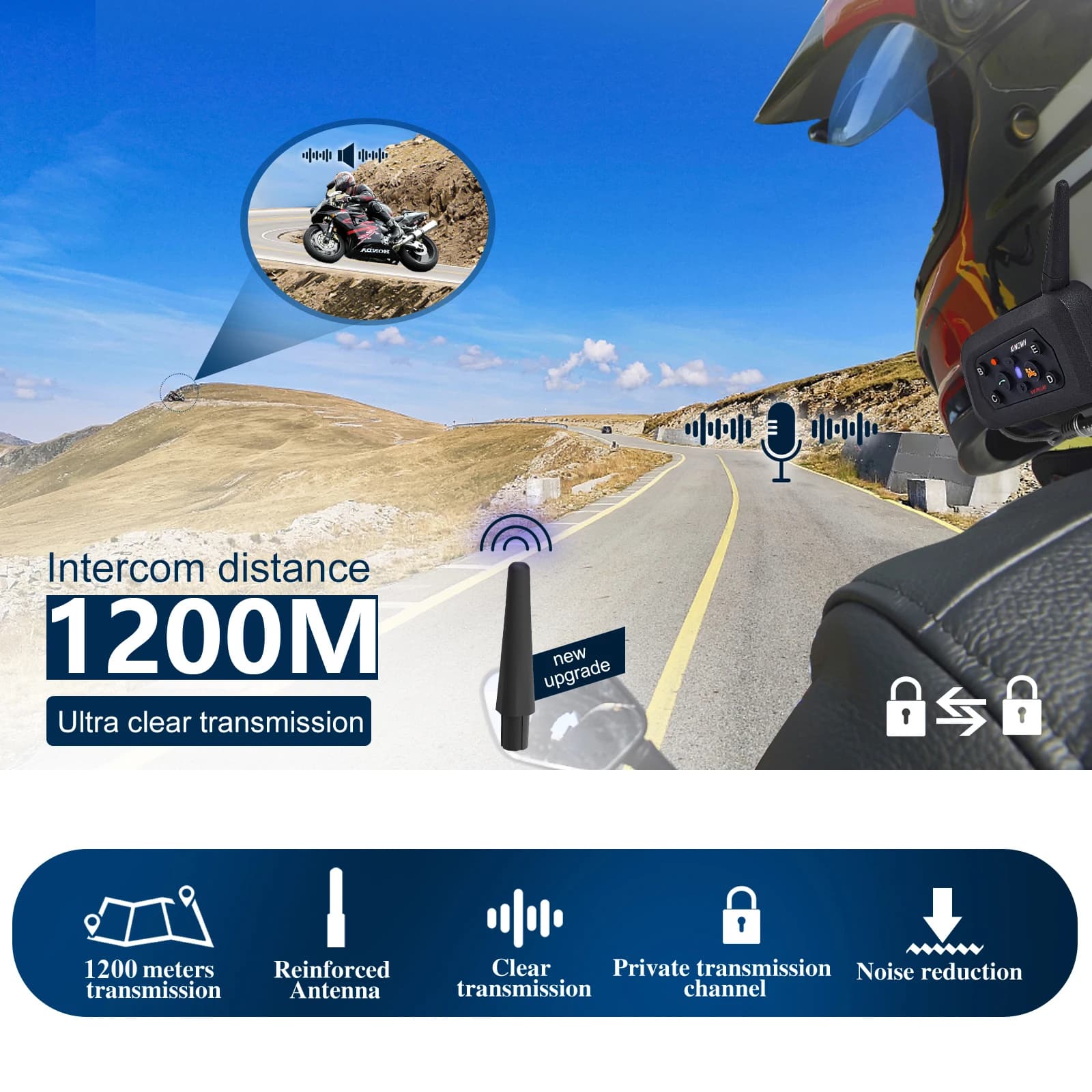 XiNOWy V6 PLUS casque de moto Bluetooth casque Interphone étanche 6 coureurs 1200m communicateur 850