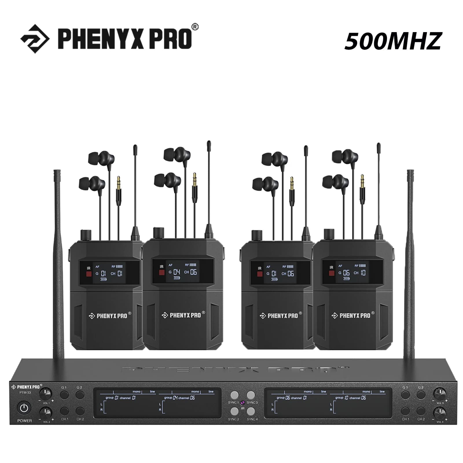 PHENYX PRO-Système de moniteurs intra-auriculaires sans fil mono 500MHz, avec 4 sorties en boucle, f