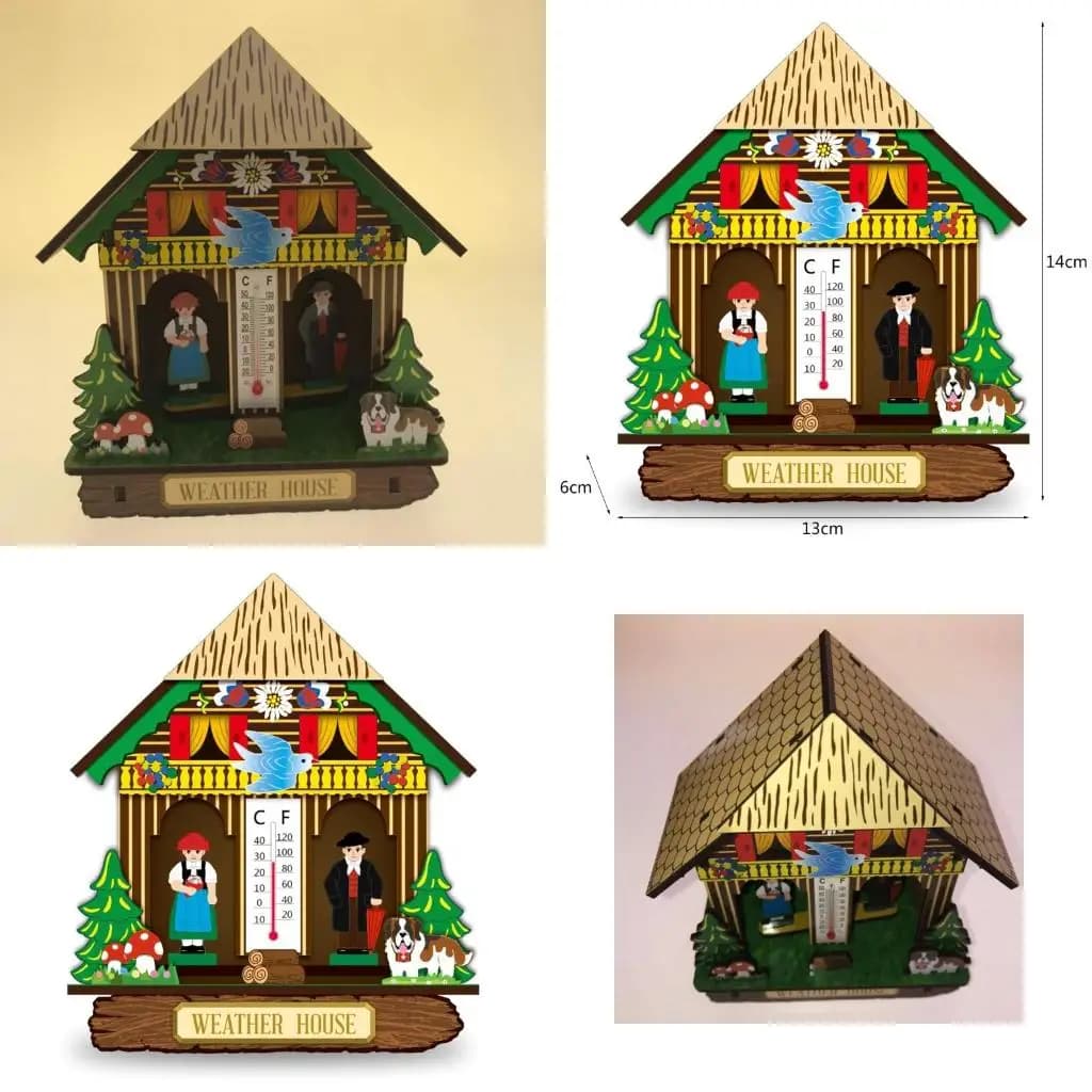 Baromètre de maison en bois créatif, thermomètre mural suspendu, hygromètre météo, décoration de la 