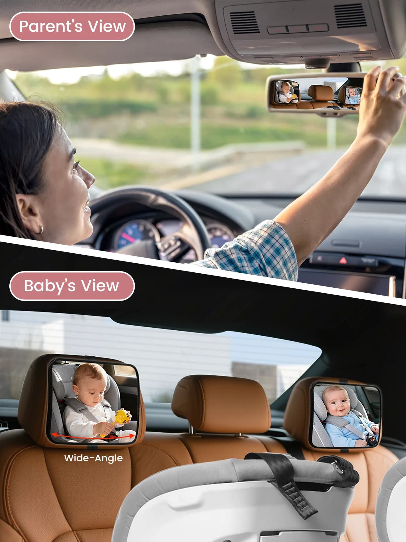 Rétroviseur de voiture pour bébé certifié anti-éclats, testé en cas de collision avec vue panoramiqu
