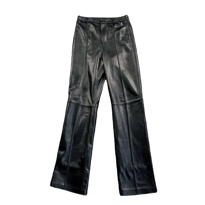 Pantalon de vadrouille en cuir véritable pour femme, streetwear décontracté pour femme, droit, tremp