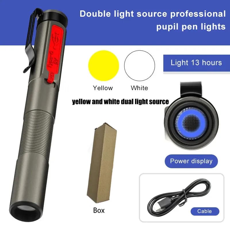 Stylo médical pratique Rechargeable, double Source de lumière, lampe de poche LED, Mini lampe de poc