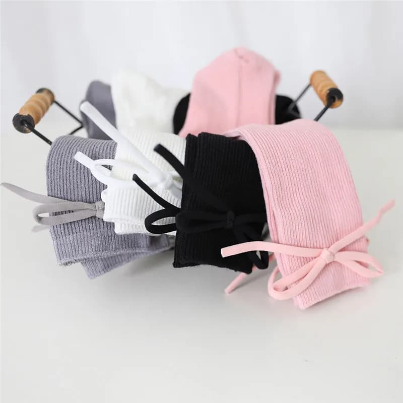 Chaussettes hautes pour enfants de 0 à 7 ans, chaussettes plates et longues avec nœud papillon, en c