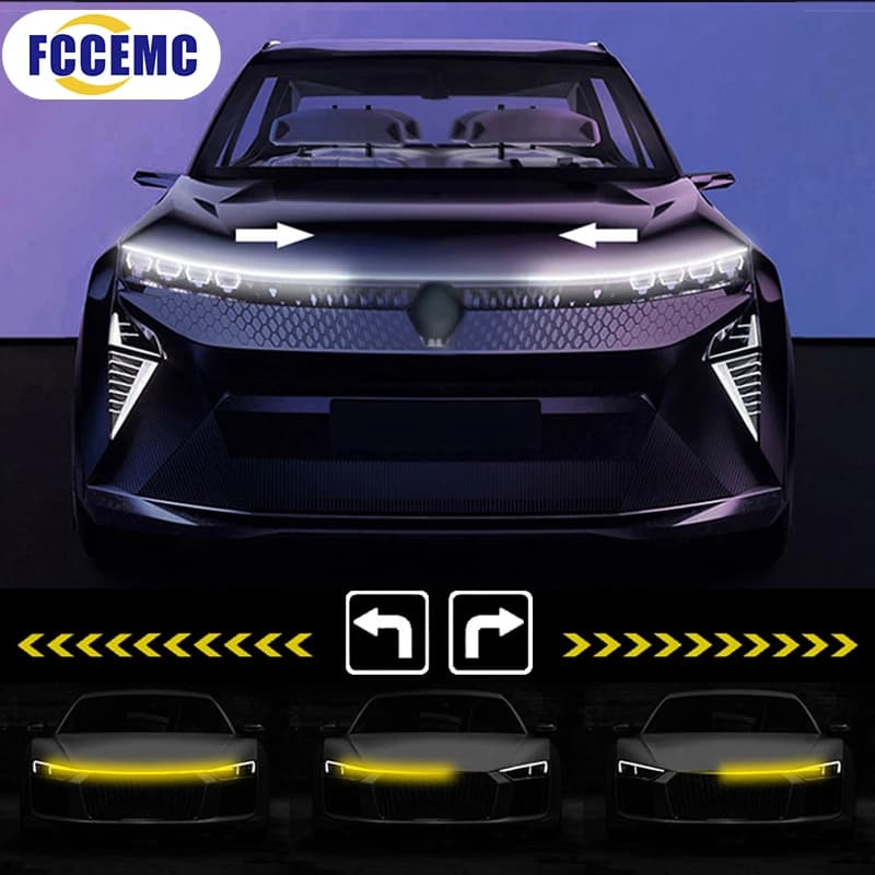Feu de capot de voiture LED avec clignotant, balayage jaune, démarrage DRL, feux de jour dynamiques,