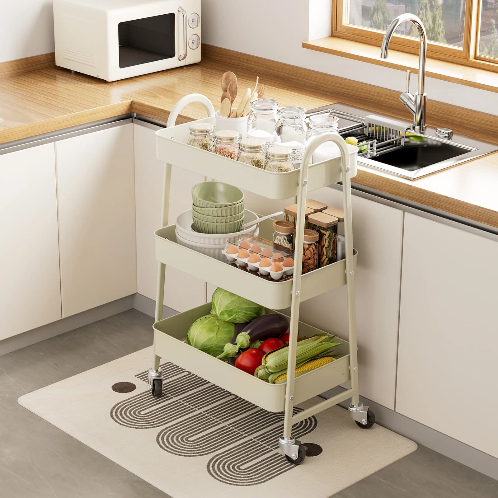 JHK – chariot de cuisine de rangement en métal à 3 niveaux, avec roues verrouillables, étagère Mobil
