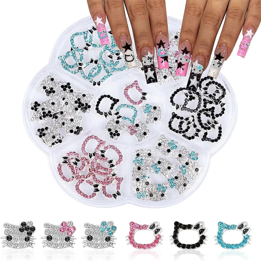 Breloques pour ongles Hello Kitty, en alliage 3D Sanrio, bijoux complets en diamant, strass, gemmes 