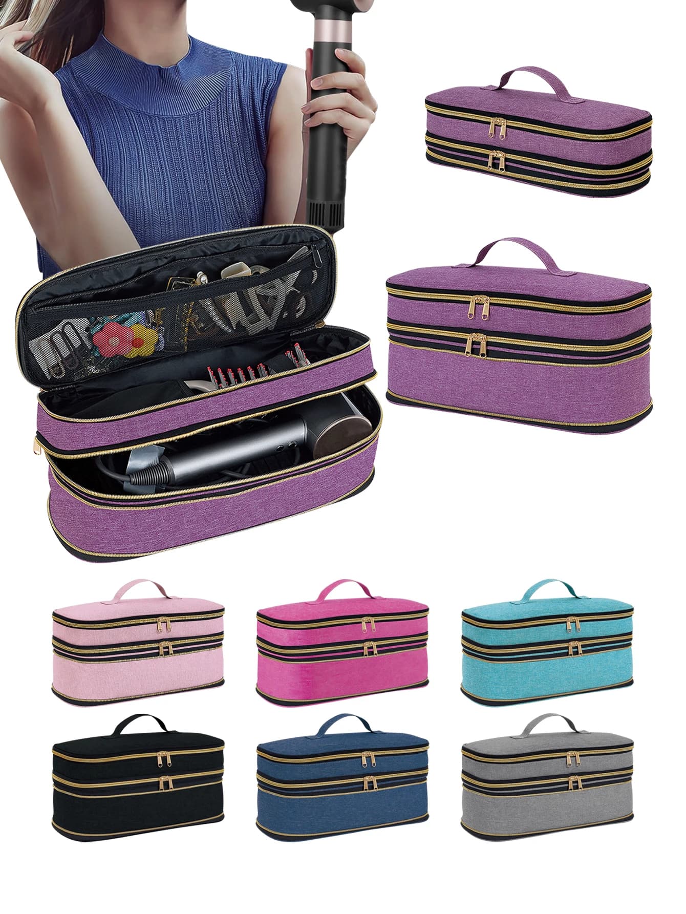UOZL Sac de rangement pour sèche-cheveux, sac de rangement de voyage portable mince et extensible à 