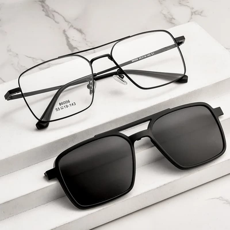 Hommes classique polarisé pince sur lunettes de soleil pilote Double faisceau en alliage de titane l