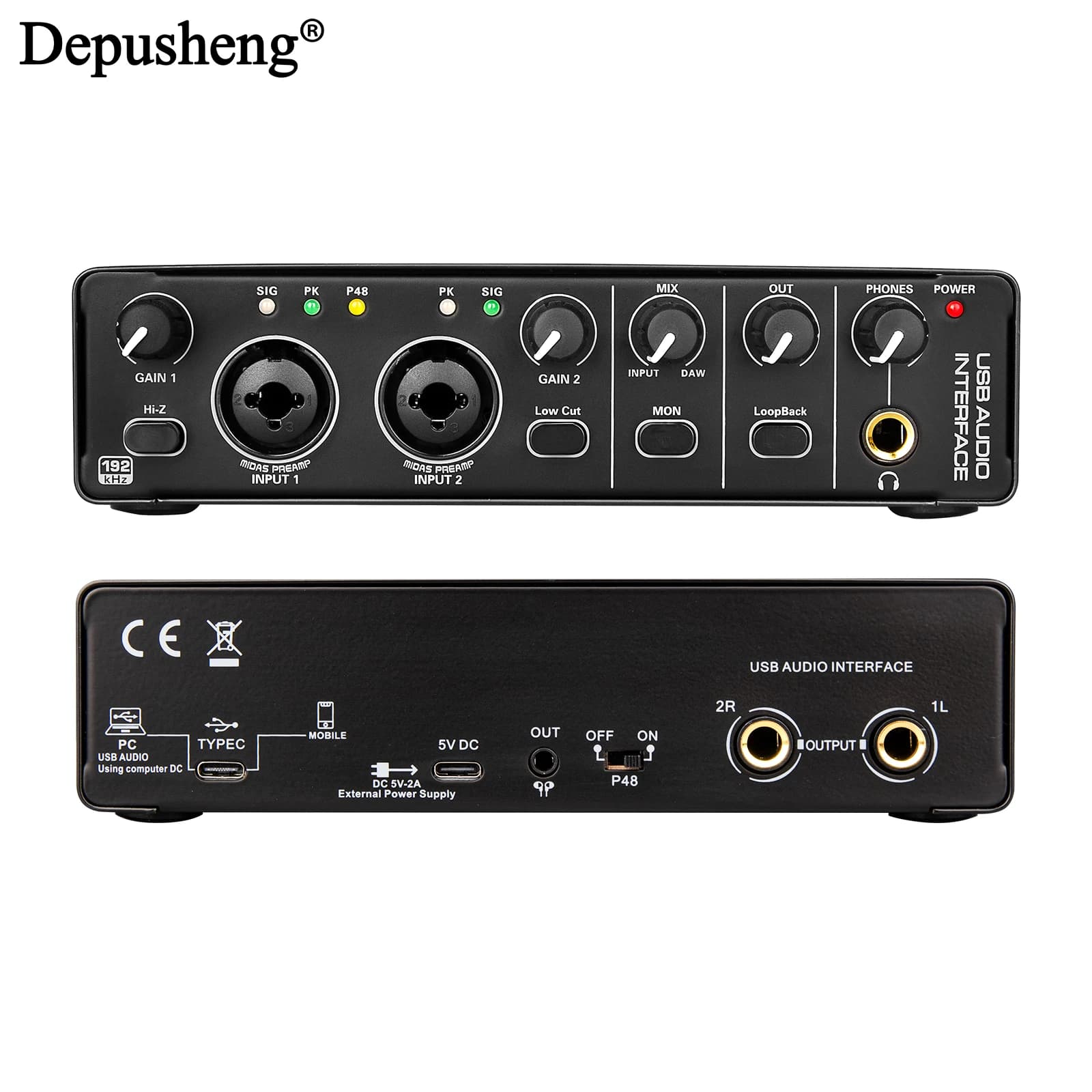Interface audio Depusheng MD22 USB 3.0, carte son avec monitoring pour enregistrement live de guitar