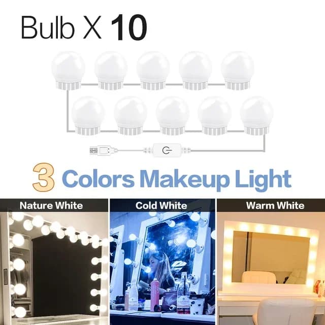 10 LED ampoules détachables lampe de miroir de maquillage professionnel alimentation USB lumière de 