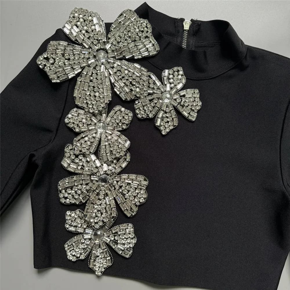 Ensemble deux pièces pour femmes, Sexy, diamants, manches longues, hauts, jupes, vêtements d'automne