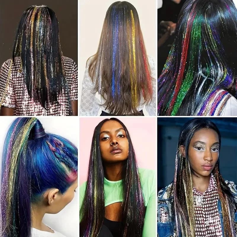 Guirlandes synthétiques scintillantes, brins colorés arc-en-ciel, couvre-chef pour filles, nœuds de 