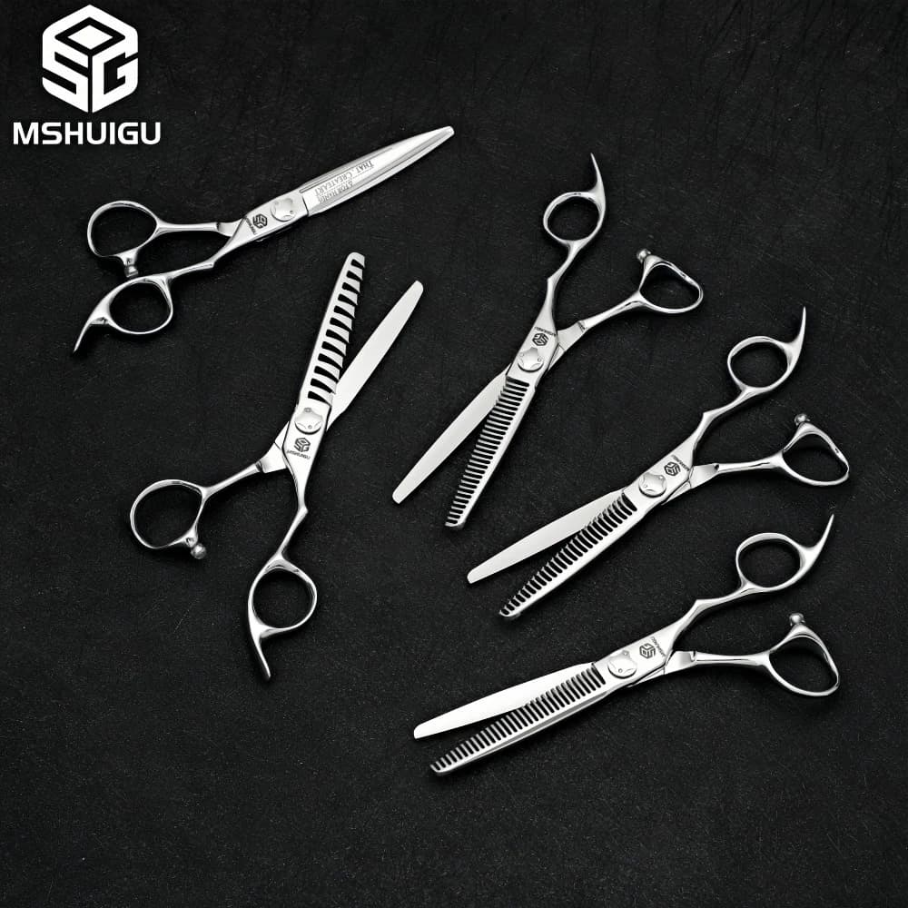 Ciseaux de barbier professionnels MSHUIGU, ciseaux à lame inversée multifonctionnels, acier VG10, 5,