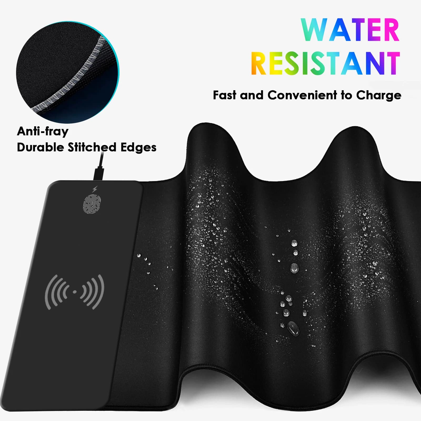 Tapis de souris RGB à chargement sans fil, LED de jeu, avec 10 Modes d'éclairage, Extra Large XXL, e