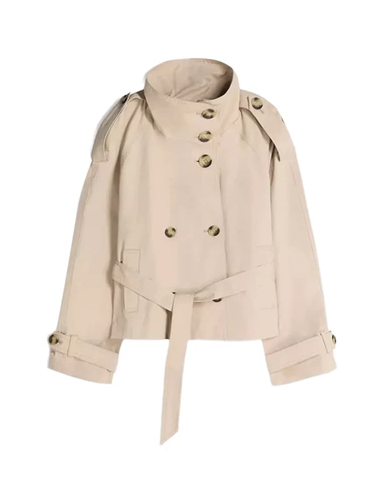 Veste coupe-vent élégante pour femme, col montant, double boutonnage, manches longues, poches, colle