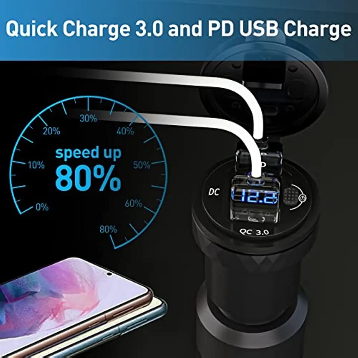 Prise DIN Hella vers USB C PD 3.0 QC 3.0, adaptateur d'alimentation pour chargeur USB, voltmètre ave