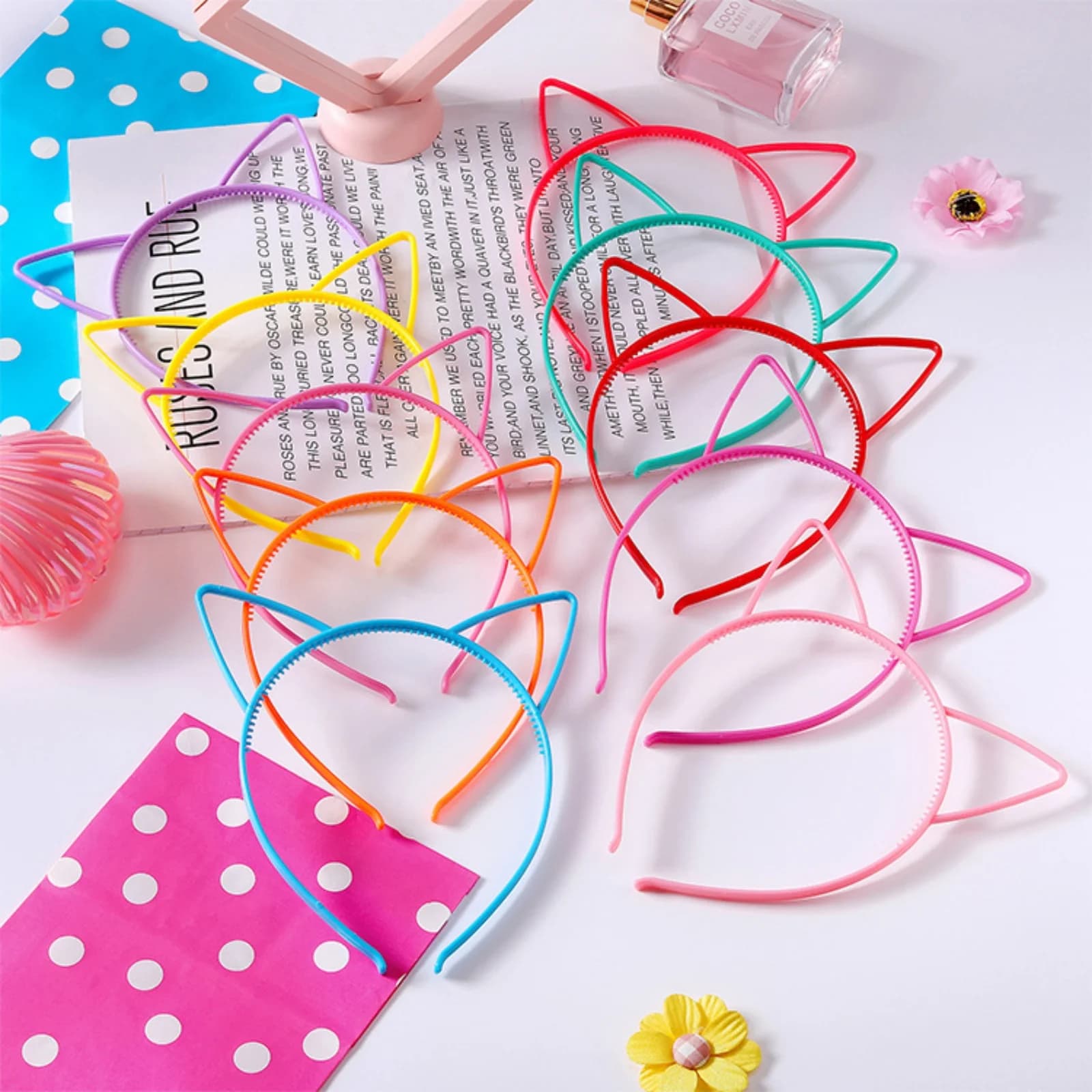 12 pièces en plastique, oreilles de chat, bandeau pour enfants, mignon, chaton, extérieur, bandeau, 