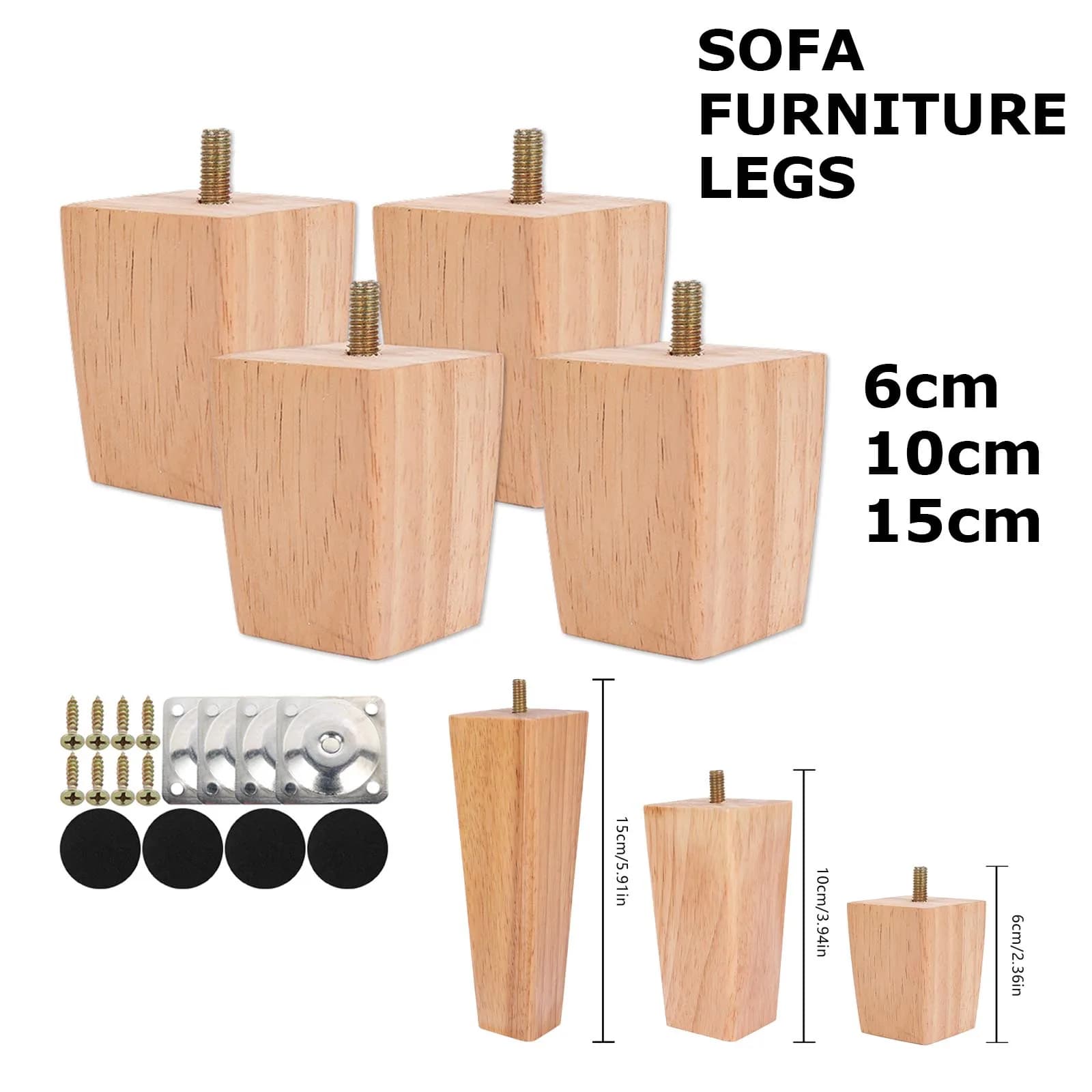 4 pièces pieds de meubles carrés 6/10/15cm pieds de meubles en bois massif lit canapé Table pieds ch