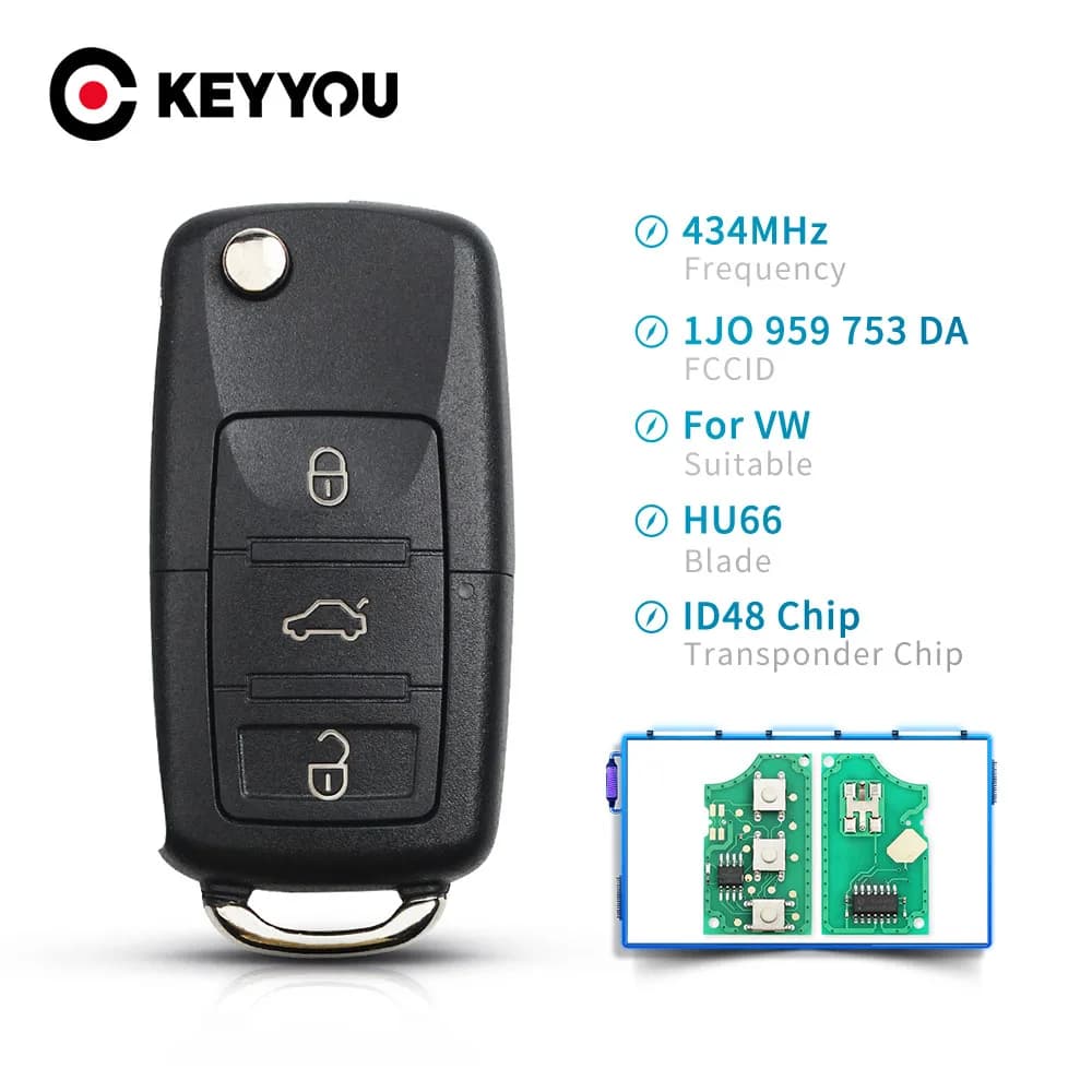 KEYYOU clé de voiture à distance 434Mhz puce ID48 pour Volkswagen pour VW coccinelle Bora Passat siè