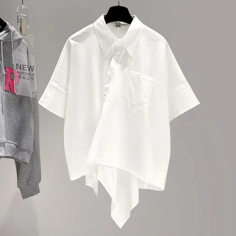 Chemise Patchwork à Manches Courtes pour Femme, Design Irrégulier, Chic, à la Mode, Tendance d'Été, 