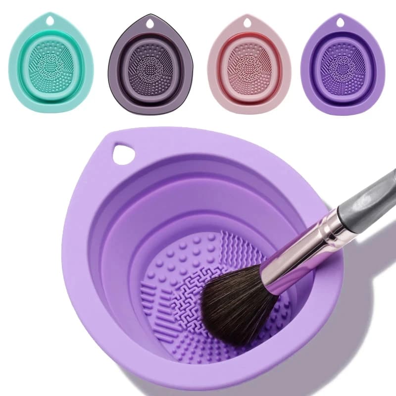 Nettoyeur de pinceaux de maquillage en Silicone, bol de nettoyage de bouffantes de poudre pliante, p