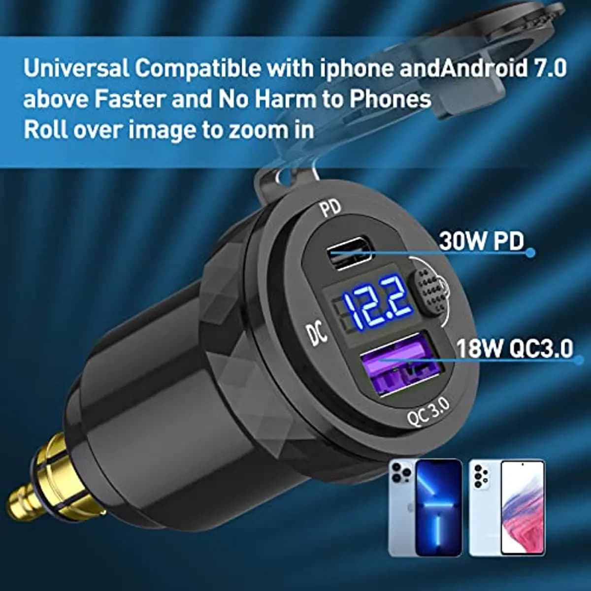 Prise DIN Hella vers USB C PD 3.0 QC 3.0, adaptateur d'alimentation pour chargeur USB, voltmètre ave