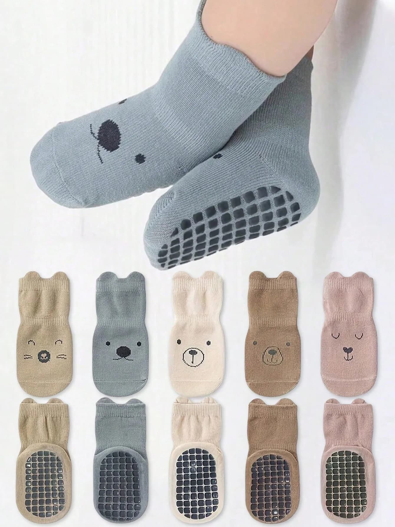 5 paires de chaussettes de sol pour bébé, toutes saisons, antidérapantes, pour enfants en bas âge, f