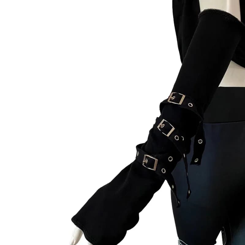Mancommuniste gothiques noires unisexes, manchette de protection solaire, gants à demi-doigts Haraju