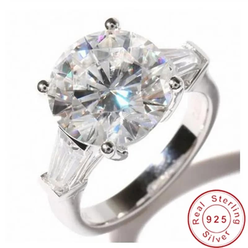 Bague Solitaire en diamant de laboratoire, coupe ronde, 6ct, en argent Sterling 925, bague de fiança
