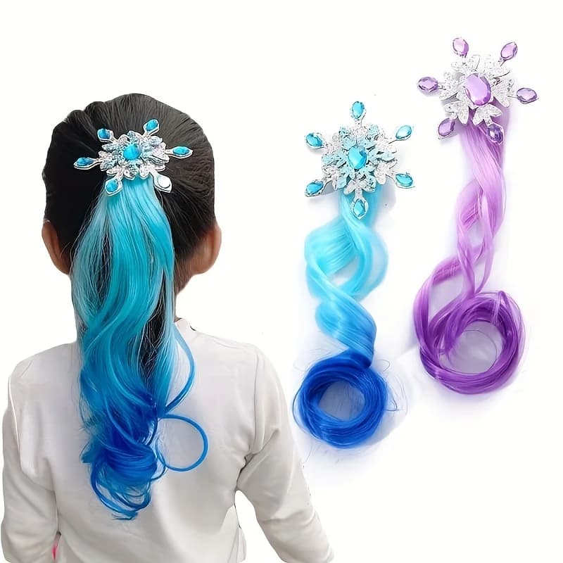 Perruque colorée pour enfants, pinces à cheveux, reine des neiges, cheveux longs bouclés dégradés su