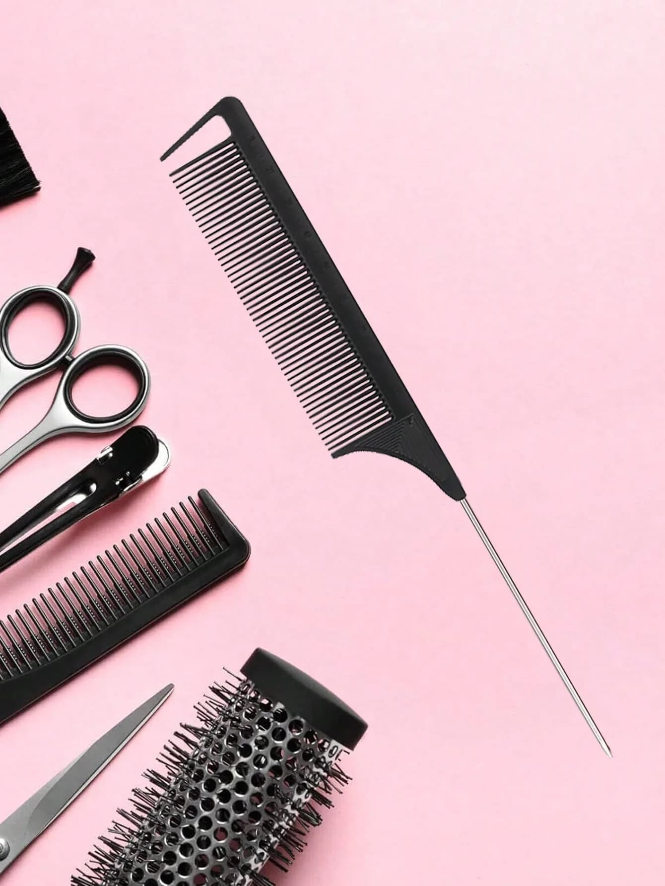 Peigne à cheveux professionnel à queue pointue en acier inoxydable, brosse à cheveux, outil de coiff