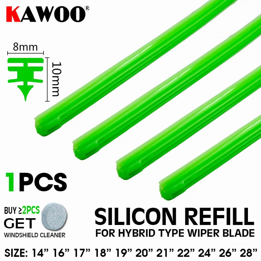 KAWOO-Bande de recharge en silicone pour essuie-glace de type hybride, accessoires de voiture verte,
