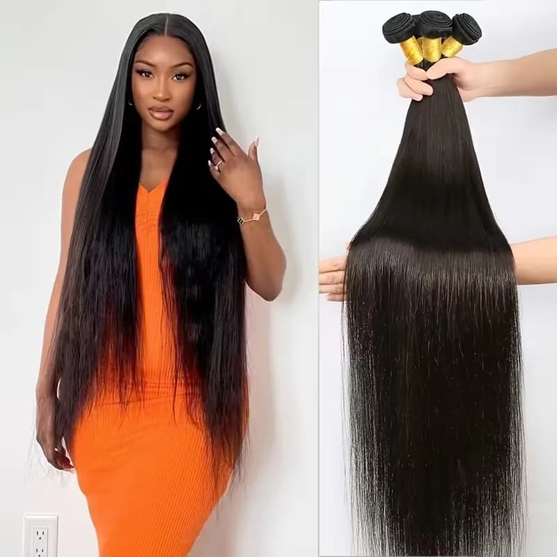 Lot de 3 ou 4 mèches de cheveux humains brésiliens Remy non traités, lisses et raides, de 30 à 32 po
