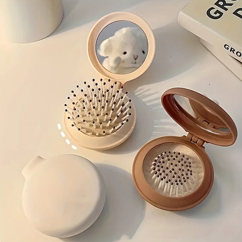 Mini brosse à cheveux de voyage pliante portable avec miroir pour femme, plastique léger, possède un