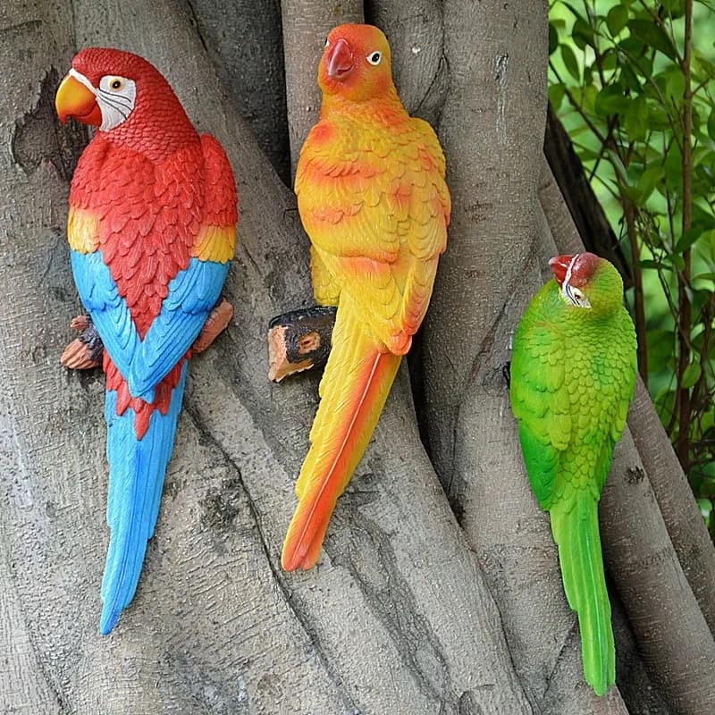 Statue de perroquet en résine murale, bricolage, décoration d'arbre de jardin extérieur, Sculpture d