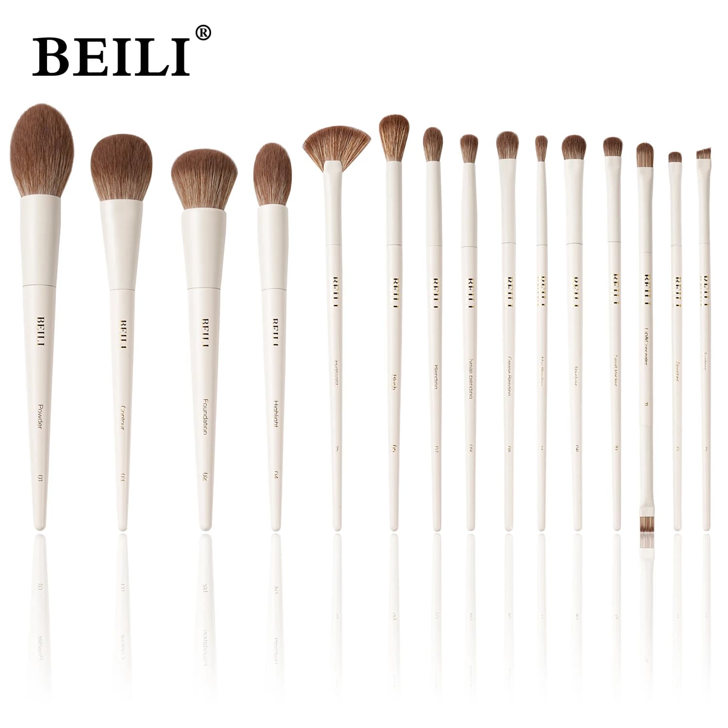 BEILI 15 pièces Beige Premium synthétique pinceaux de maquillage ensembles fond de teint correcteur 