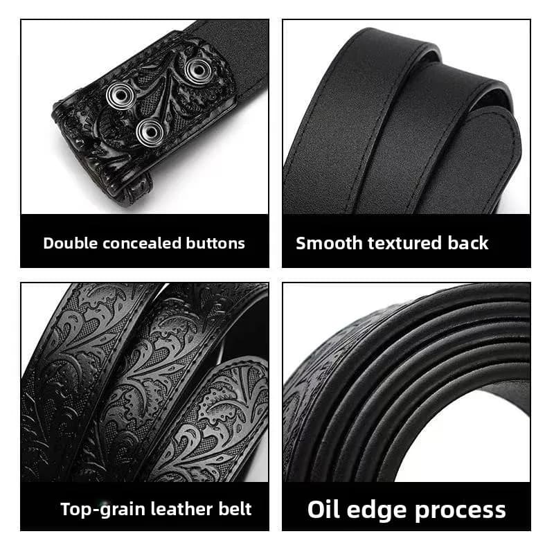 Ceinture fendue en cuir véritable – Emballage 1/2, Design occidental – Convient aux hommes et aux fe