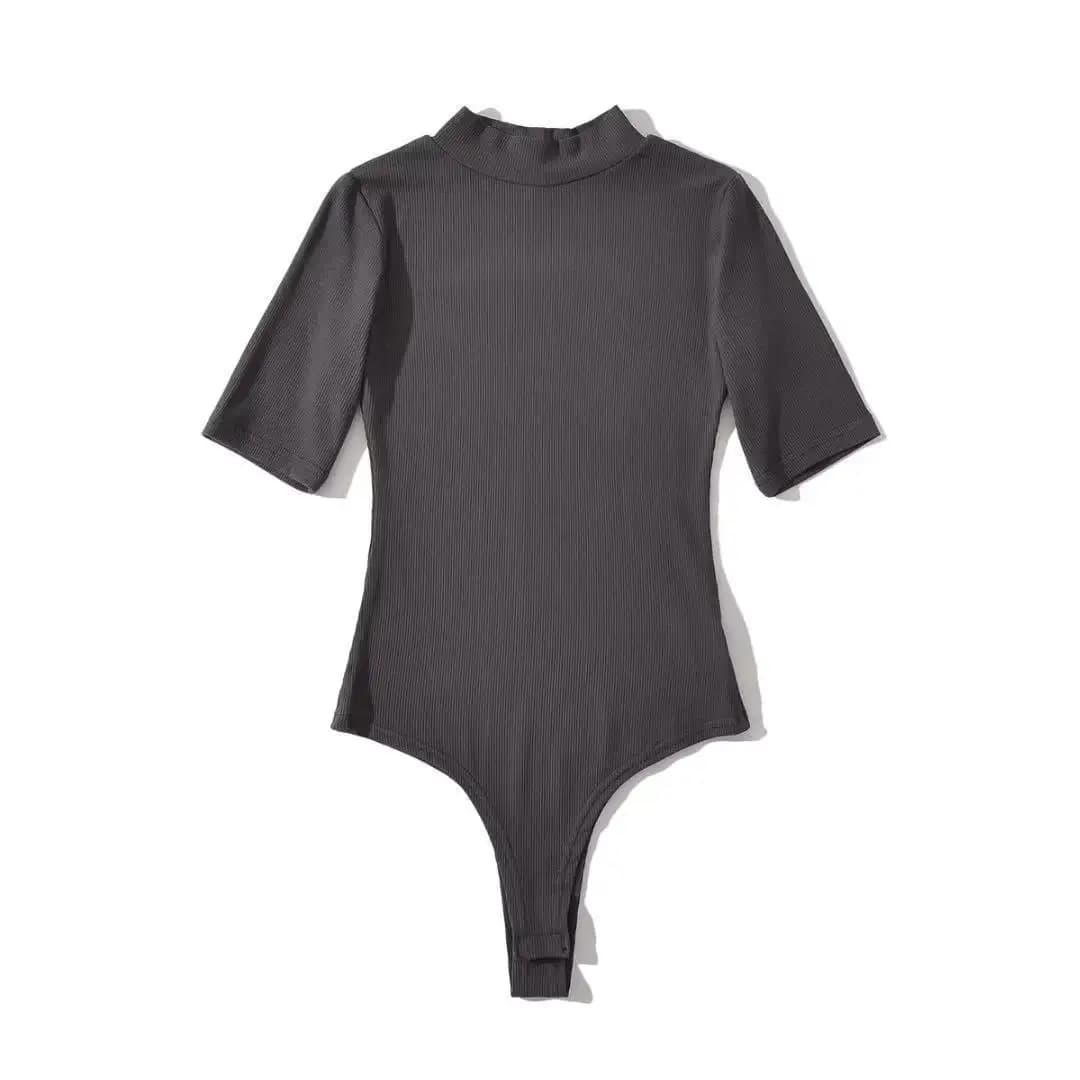 Combinaisons d'été à manches courtes pour femmes, col montant, taille slim extensible, disponible en